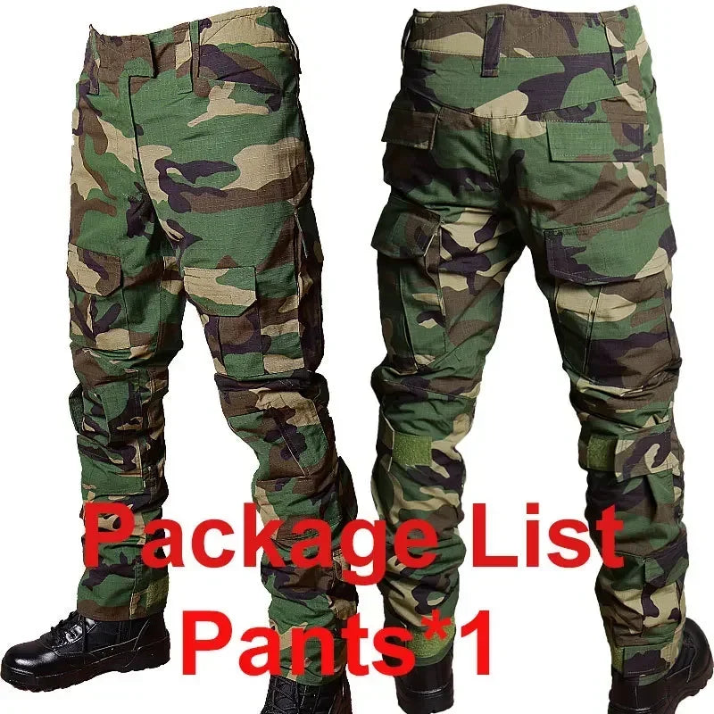 Woodland Tactical Unifirm Mens Sets Outdoor Hunting Training Suits Combat Shirts Ripstop Pants Workwear Clothes Wear-resisting
