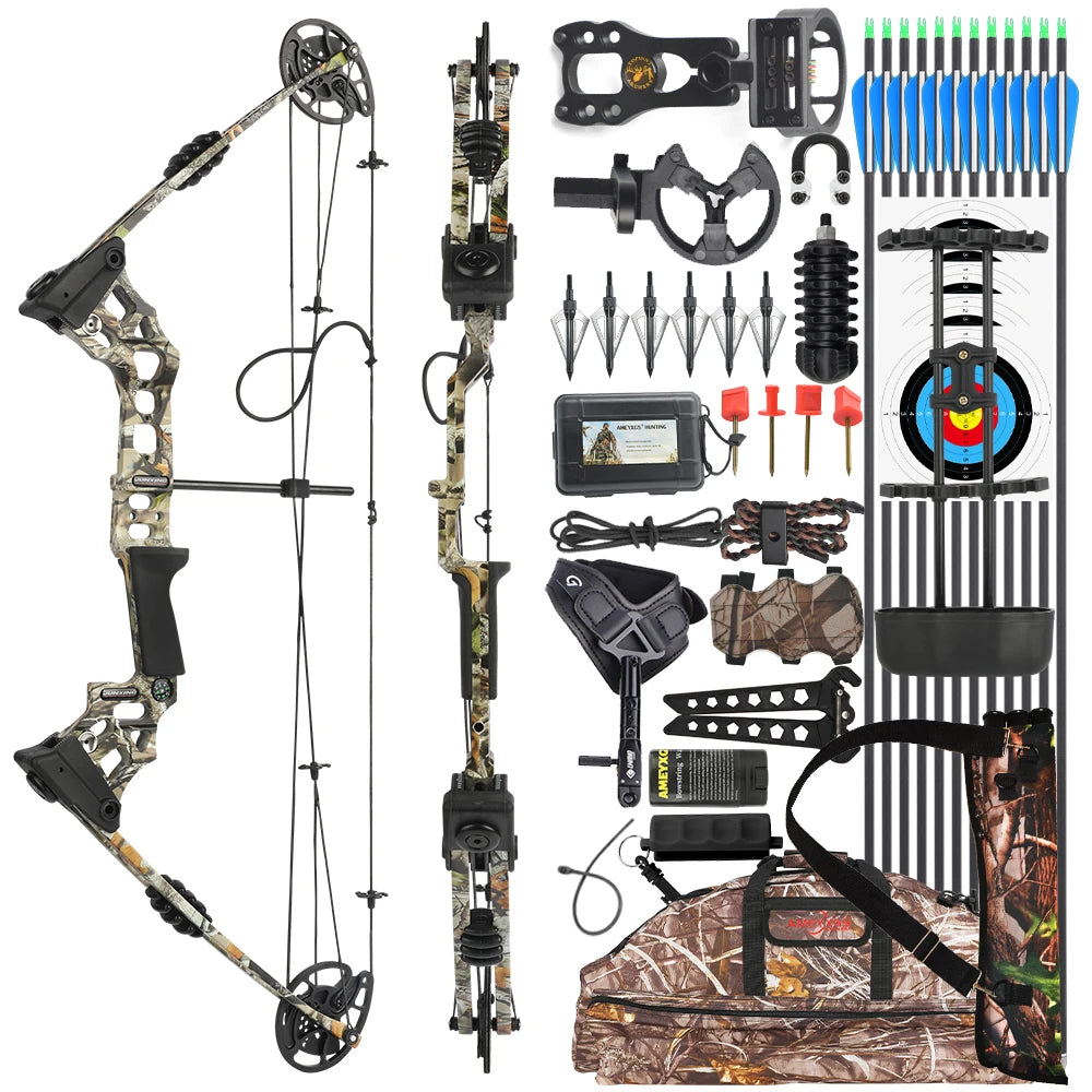 Archery Compound Bow Arrow Set 20-70lbs Adjustable RH/LH 320FPS Alloy Bow Handle for Adults Beginners Hunting Shooting Target