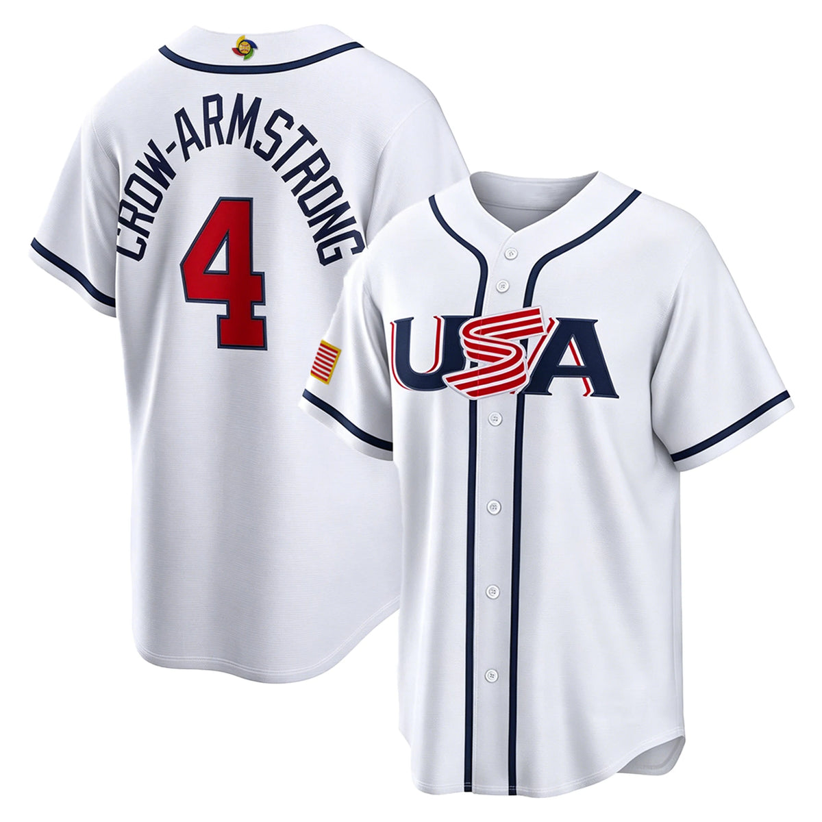 Men's Crow-Armstrong #4 USA White Baseball Jersey, Exquisite Full Embroidery Jersey, WBC World Classic National Team Fan Apparel, Game Day Casual Sports Shirt