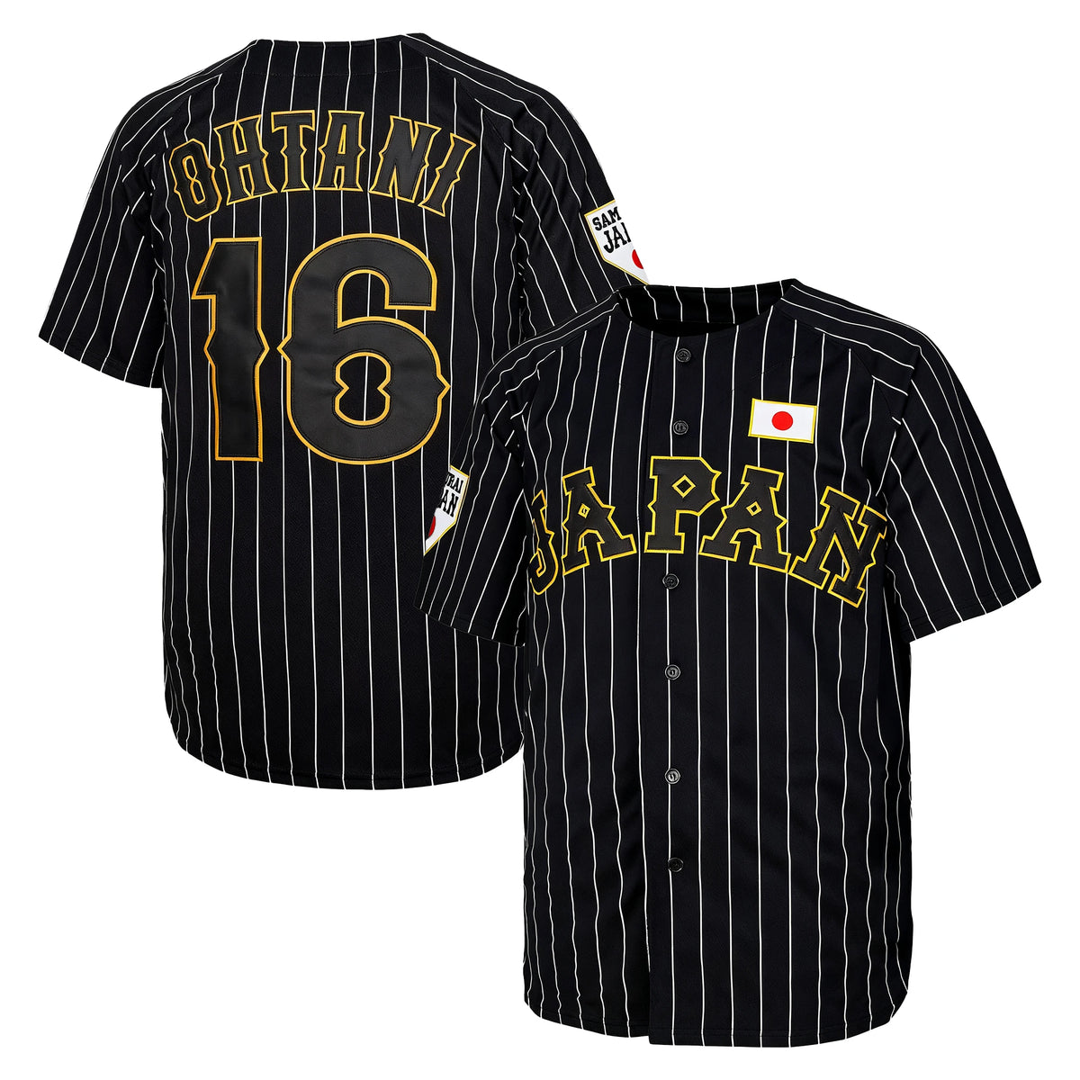 Men’s #16 Japan Samurai White Striped、Black Striped Ohtani Baseball Jersey, Letter Embroidery Competition Training Baseball Apparel, Fan Gif