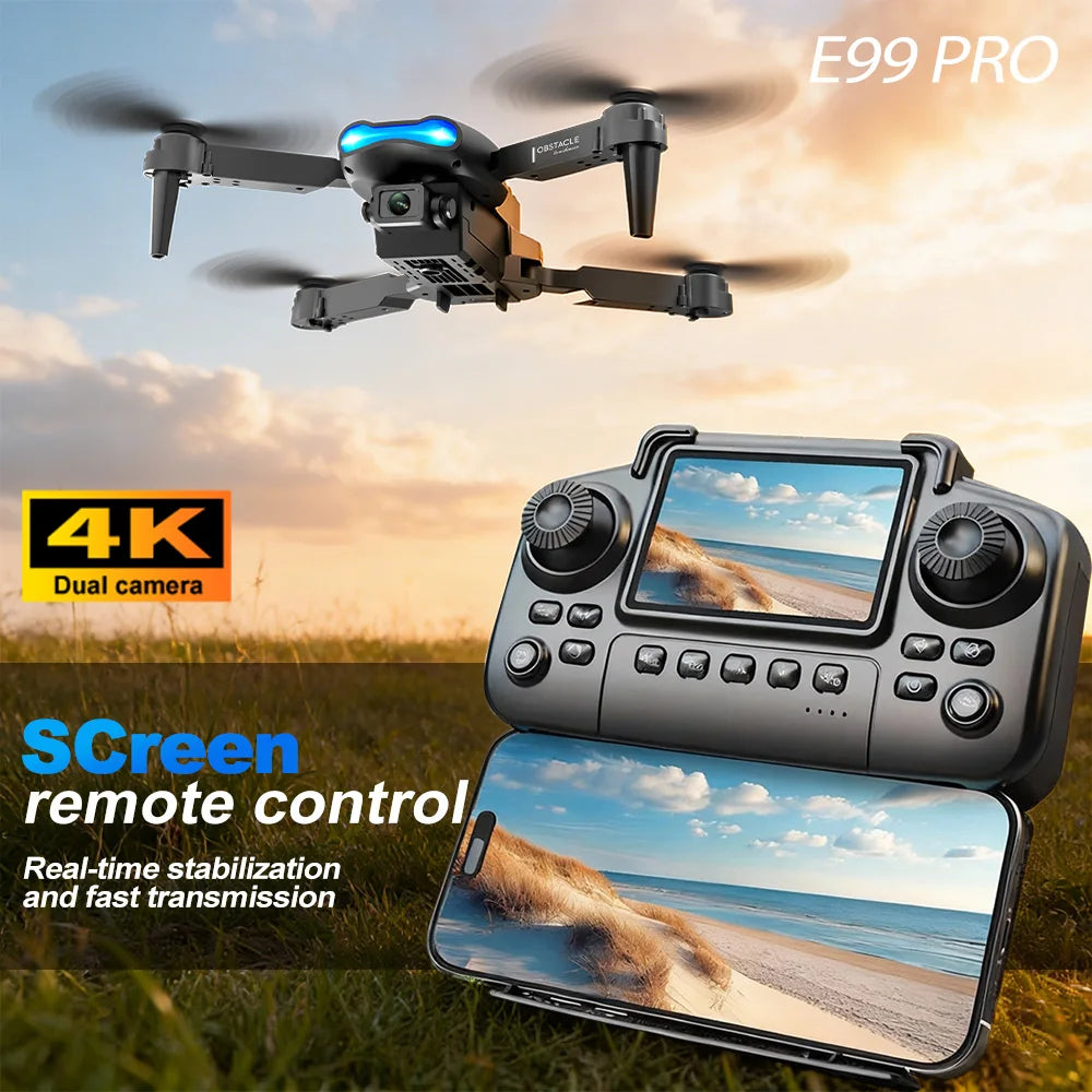 ZNLYRION 4K RC Drone with Screen Remote Control  Dual Camera Optical Flow Positioning Obstacle Avoidance Foldable FPV WIFI APP Control One Key Return 360° Flip Quadcopter Toy for Beginners
