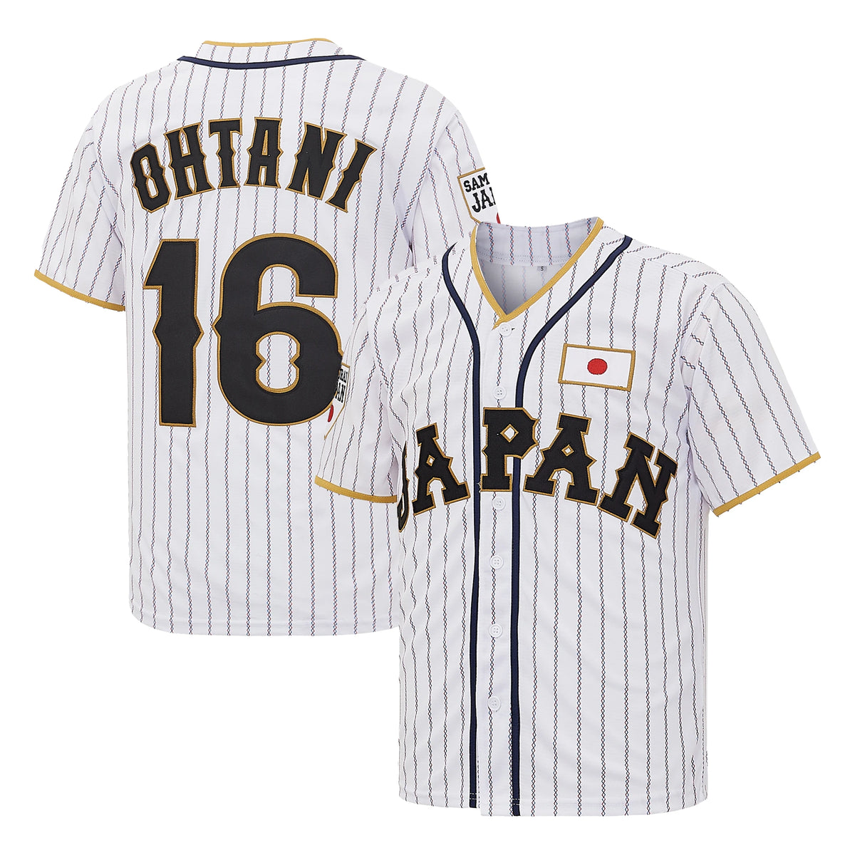 Men’s #16 Japan Samurai White Striped、Black Striped Ohtani Baseball Jersey, Letter Embroidery Competition Training Baseball Apparel, Fan Gif