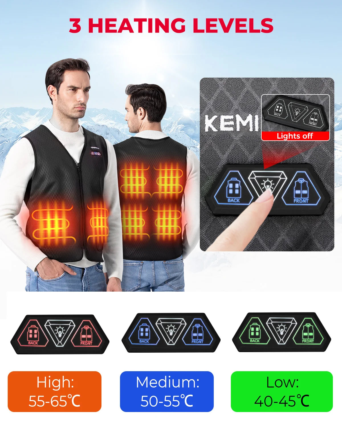 KEMIMOTO Winter Warm Heated Vest Men Women Motorcycle Heated Jacket USB Electric Smart Heating For Skiing Fishing Outdoor Gear