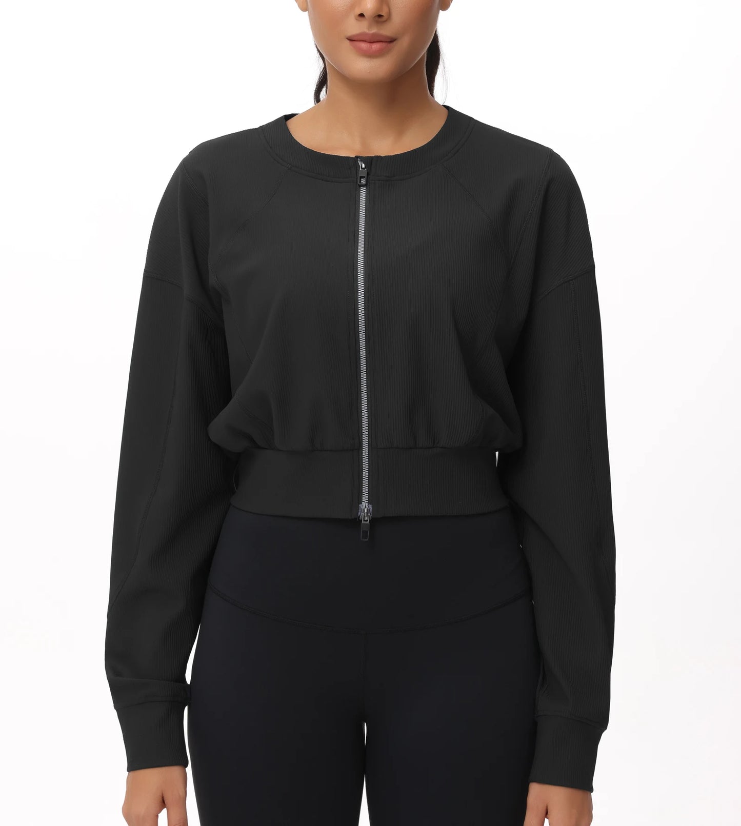 THE GYM PEOPLE Women's Cropped Jackets Full Zip Long Sleeve Ribbed Workout Sweatshirts Lightweight Casual Tops