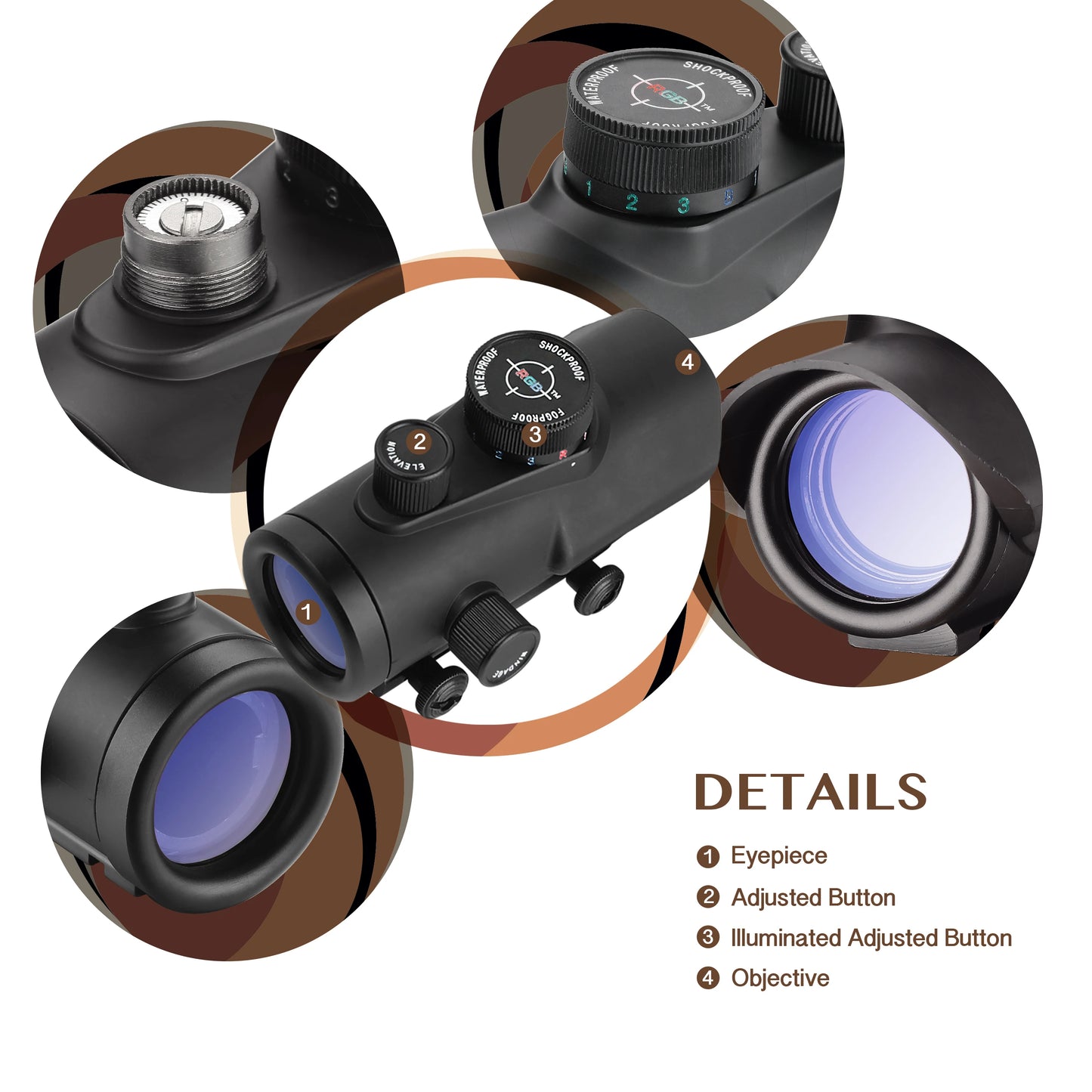 5 MOA Red Green Blue Dot Sight Reflex Rifle Scope 30mm FMC Lens with 22mm/11mm Rail Mount