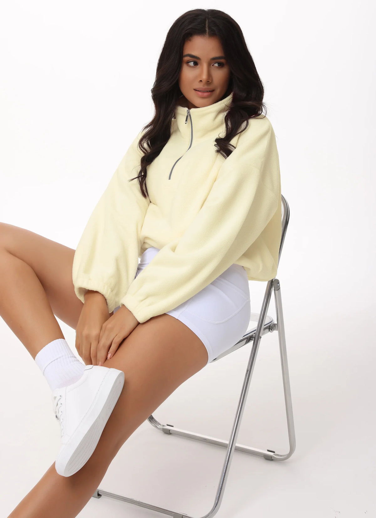 THE GYM PEOPLE Women’s Half Zip Crop Pullover Sweatshirt Fleece Loose Fit Workout Tops with Pockets Drawstring Hem