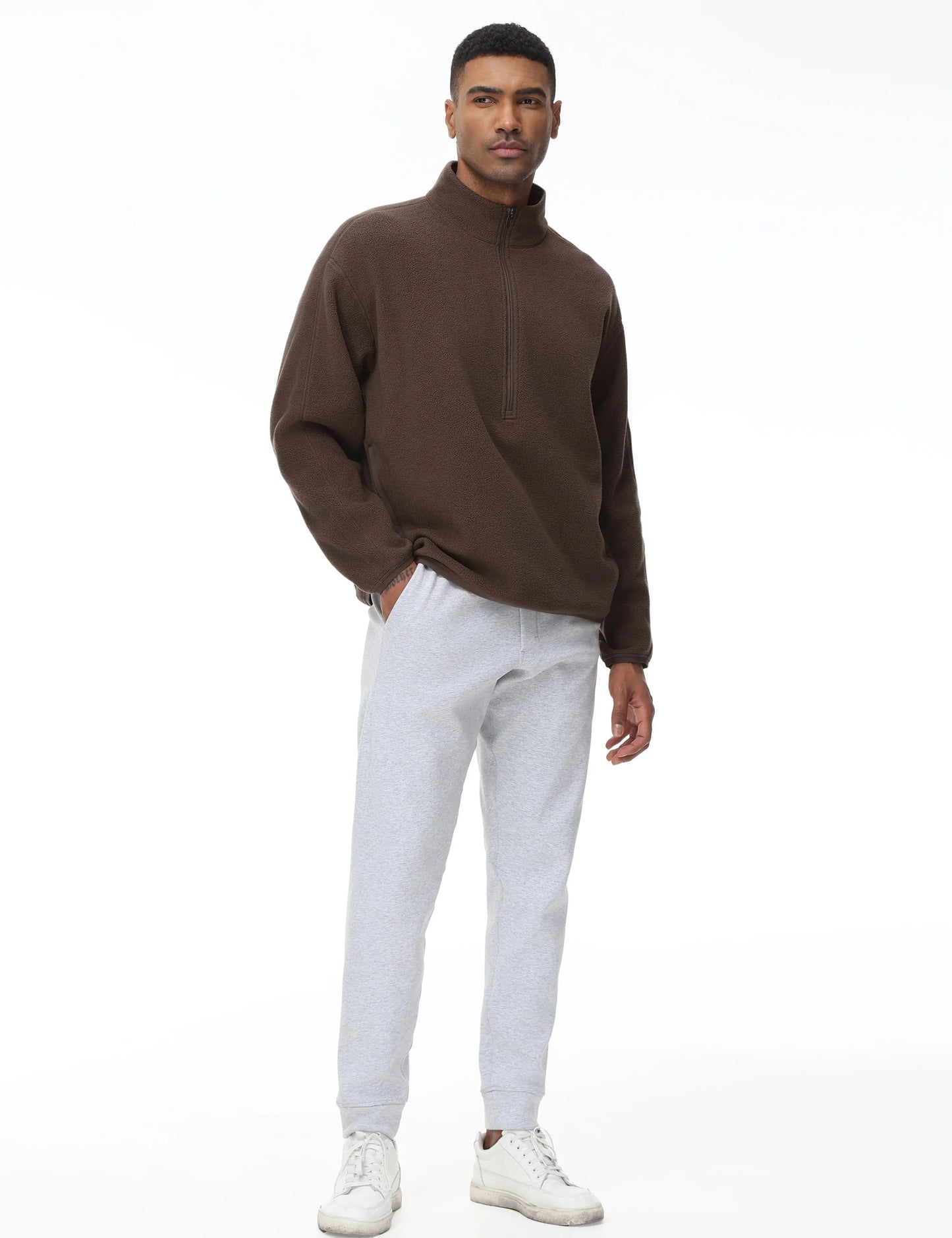 THE GYM PEOPLE Men's Half Zip Oversized Fleece Pullover Sweatshirt Stand Collar Winter Sherpa Warm Sweaters with Pocket