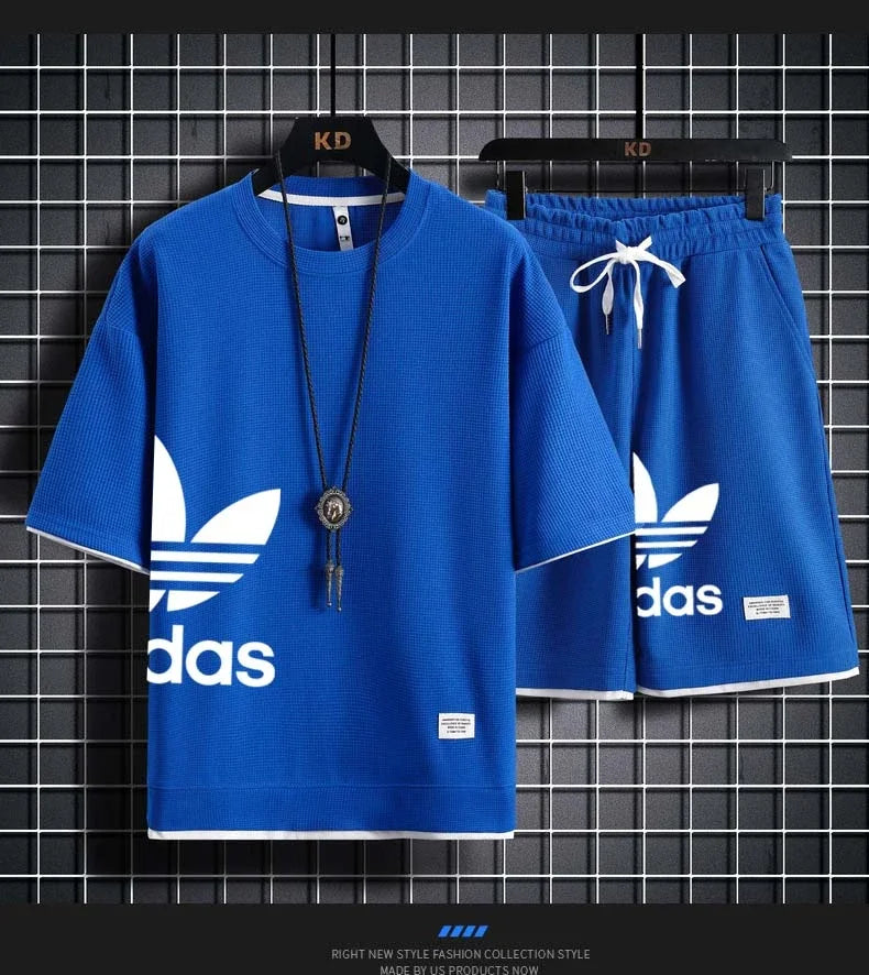 Summer 2026 New Men's pullover sportswear Set, fashionable basketball men's casual short-sleeved T-shirt + shorts two-piece set