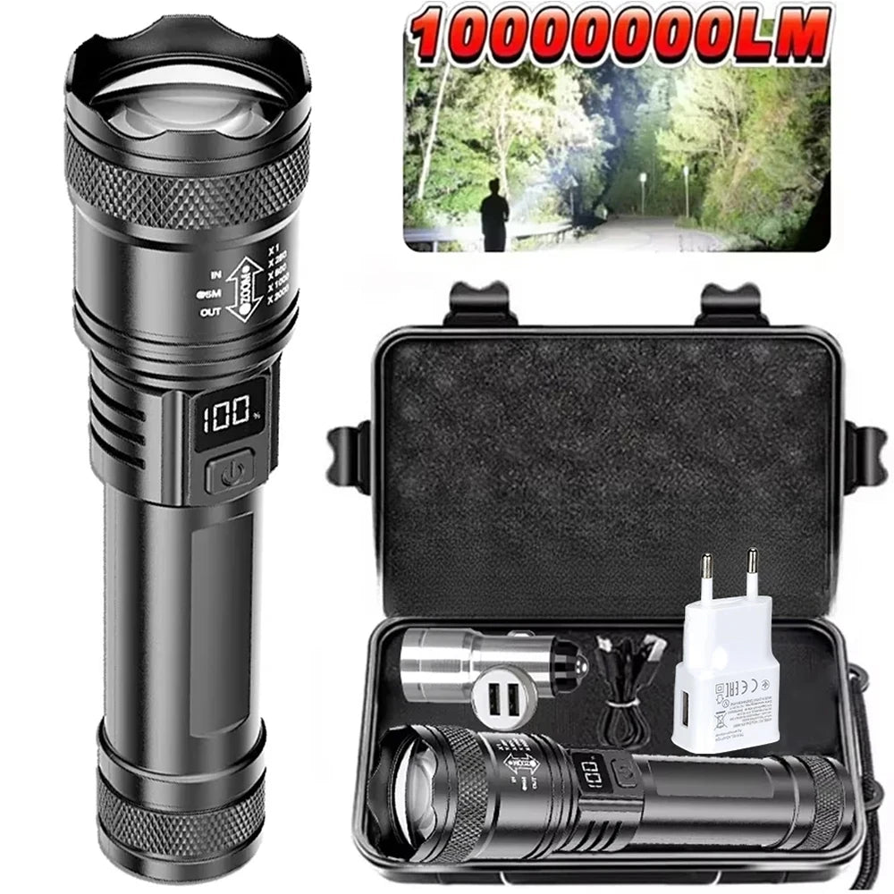 1600000 LM Super Bright Flashlight USB Rechargeable LED Long Range Tactical Torch Outdoor Waterproof Camping Fishing Lantern