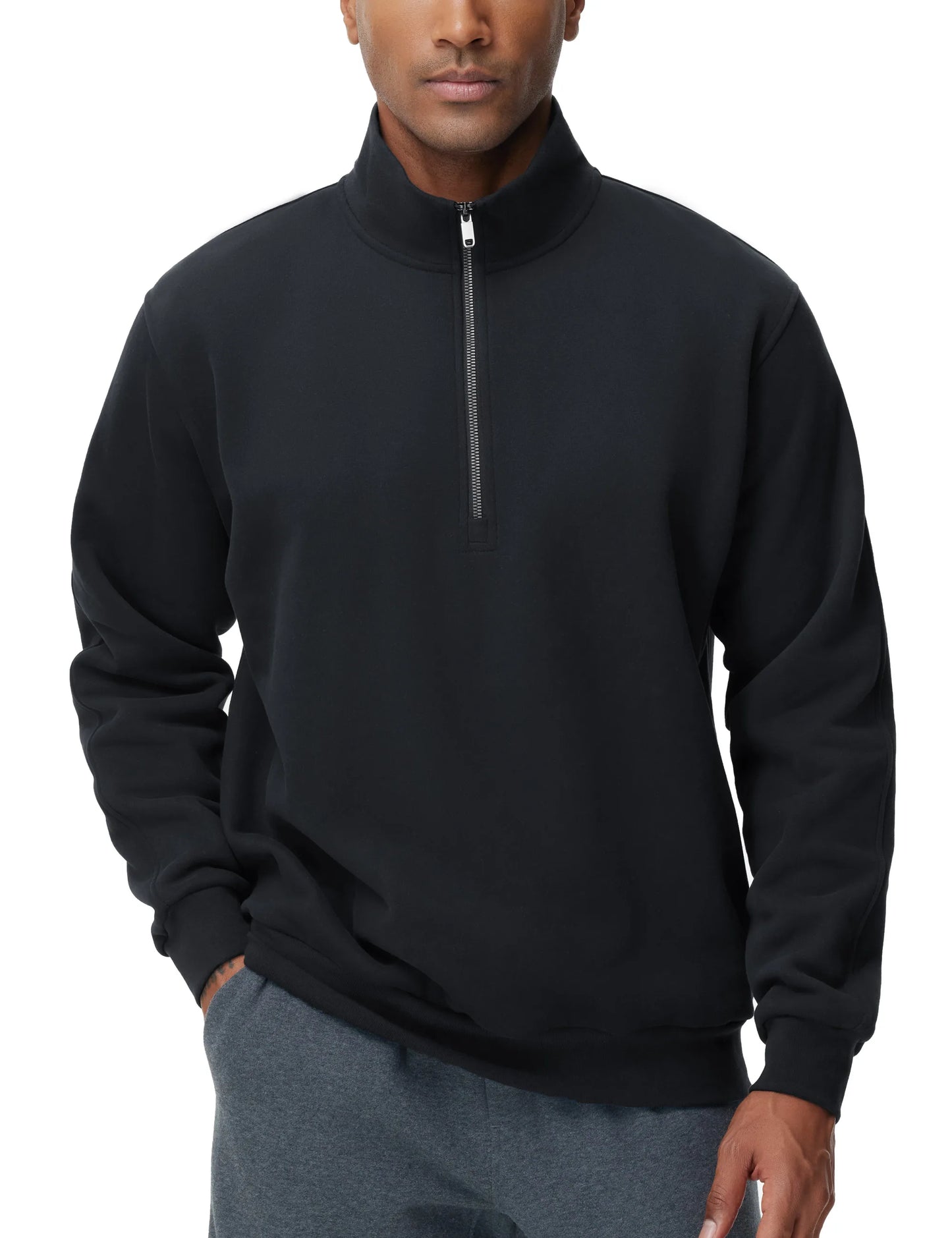 THE GYM PEOPLE Men's Half Zip Fleece Pullover Sweatshirts Midweight Mock Neck Workout Sweat Tops