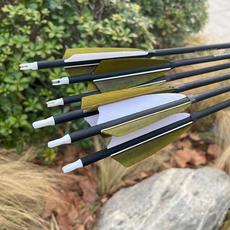 Archery 12pcs 30inch Mixed Carbon Arrow 4inch Shield Turkey Feather ID6.2mm OD7.8mm Spine 500 Hunting Shooting Accessories