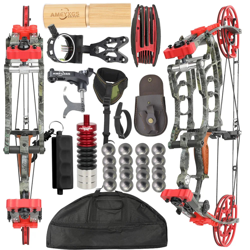 Dual-use Compound Bow Set 30-60lbs 19" Axle Hunting Steel Ball 420FPS Let off 80% Right Hand for Outdoor Target Shooting Bow