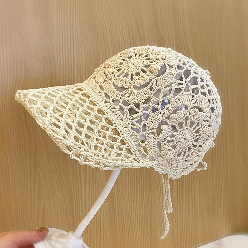 Summer Openwork Hand-crocheted Baseball Cap Retro Breathable Sun Hat Adjustable Versatile Baseball Cap