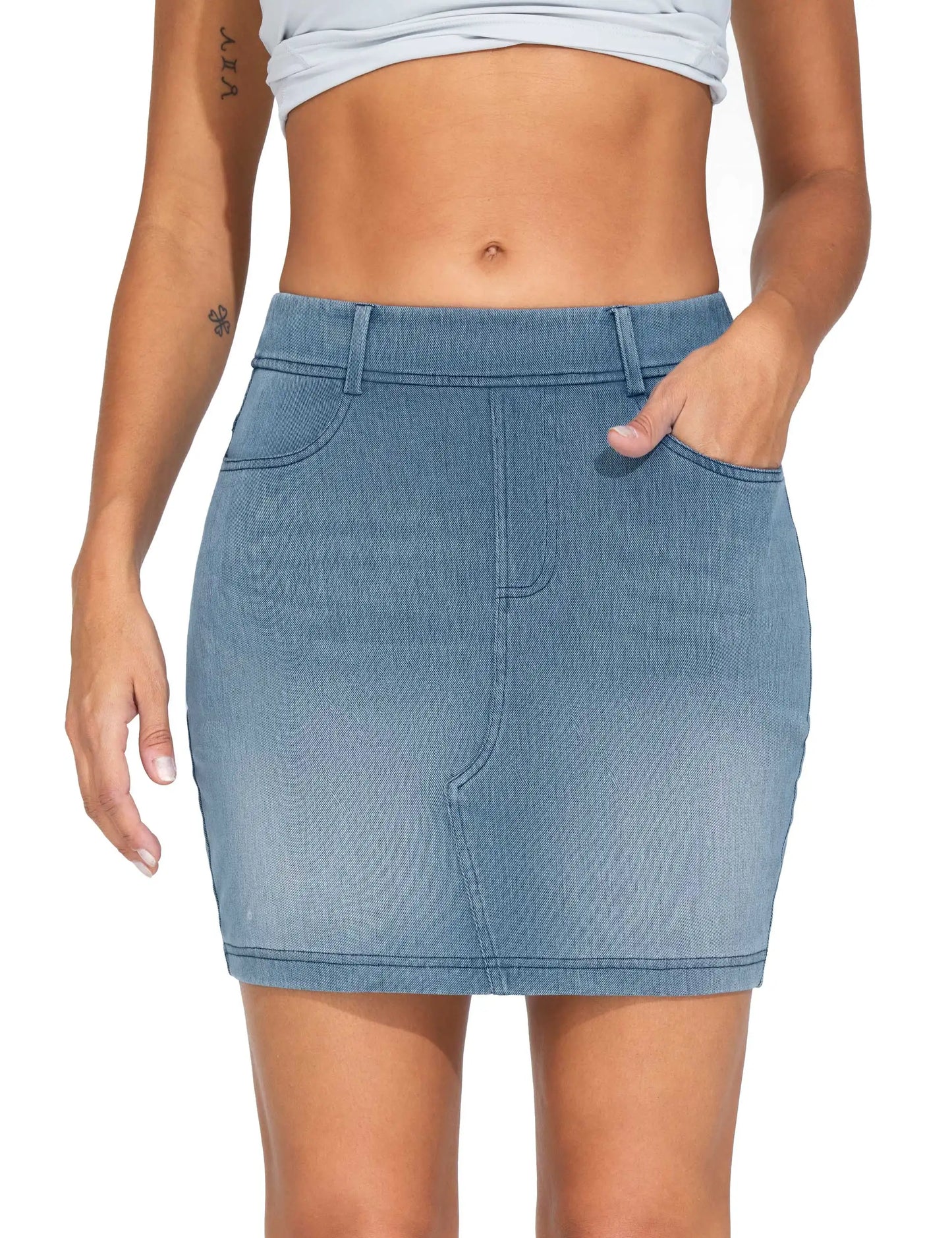THE GYM PEOPLE Women's High Waisted Mini Denim Skirts with Pockets Stretch Skinny Jean Bodycon Skirts