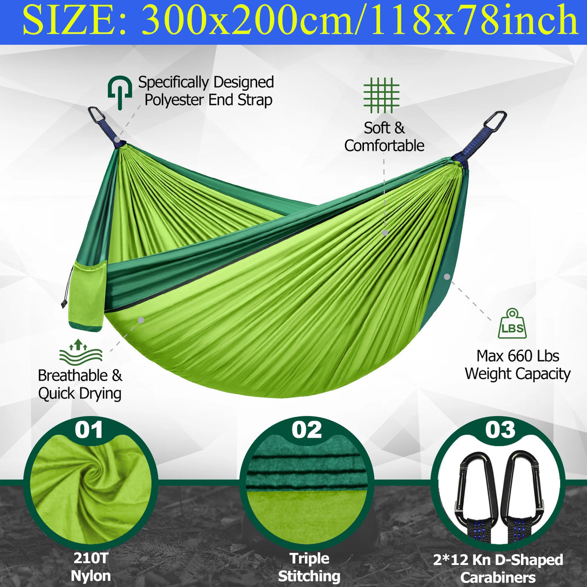 Outdoor Camping Hammock, Single & Double Person Heavy Duty  Hammock with Carrying Bag and Tree Straps for Picnic Beach Travel