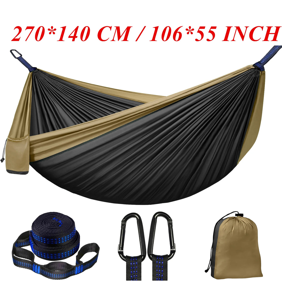 Outdoor Camping Hammock, Single & Double Person Heavy Duty  Hammock with Carrying Bag and Tree Straps for Picnic Beach Travel