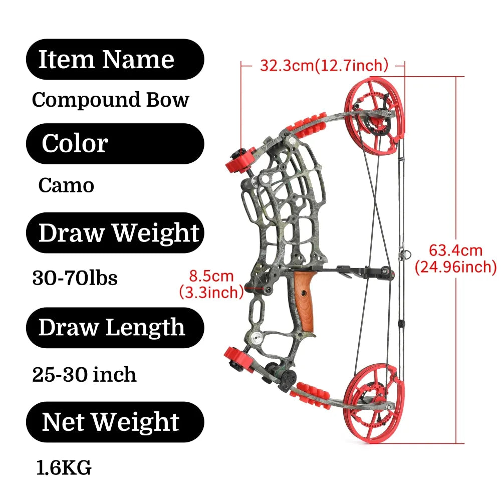 Dual-use Compound Bow Set 30-60lbs 19" Axle Hunting Steel Ball 420FPS Let off 80% Right Hand for Outdoor Target Shooting Bow