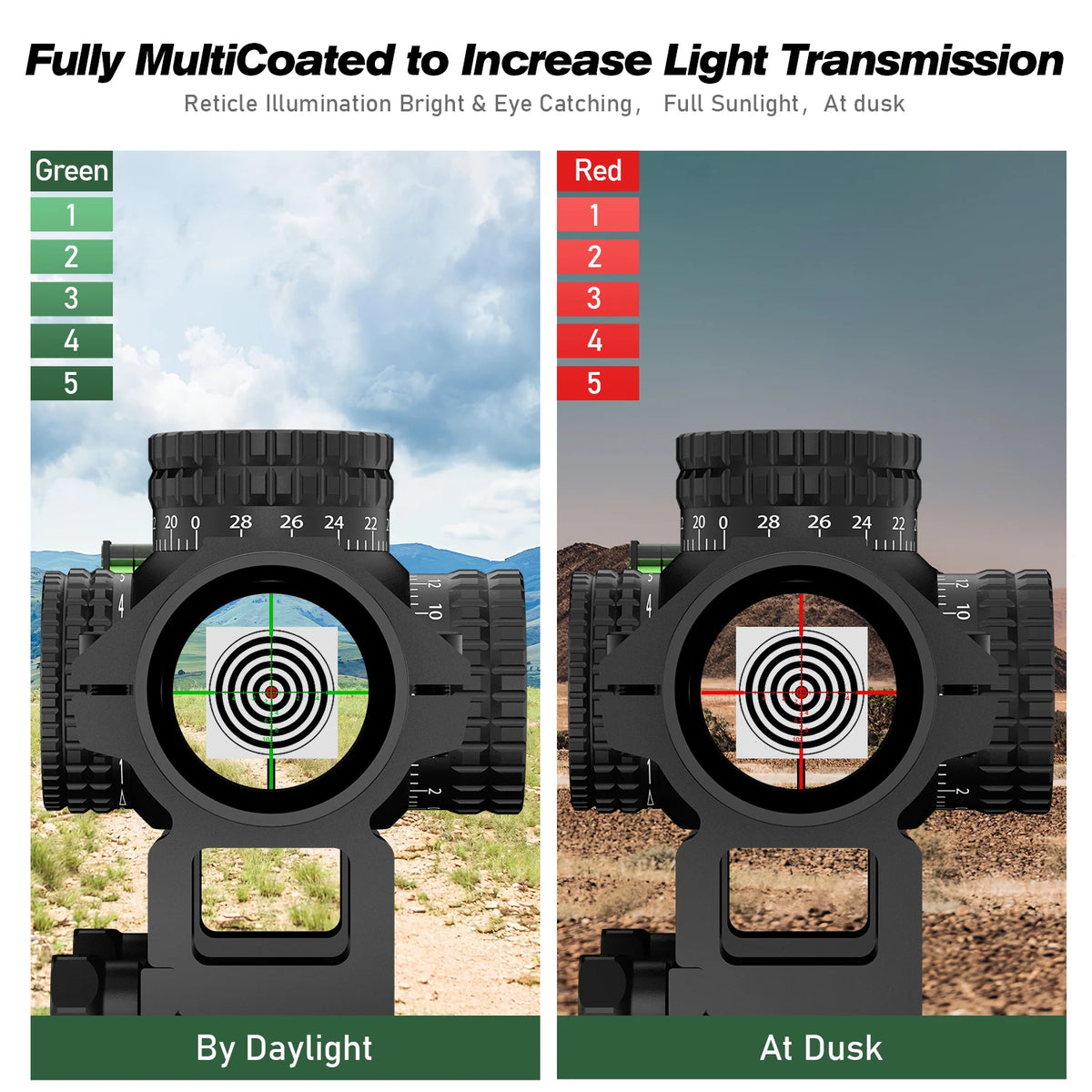 1-5X24 Tactical Optical Scope Red and Green Illuminated Reticle Hunting Scopes Compact Scope Sight