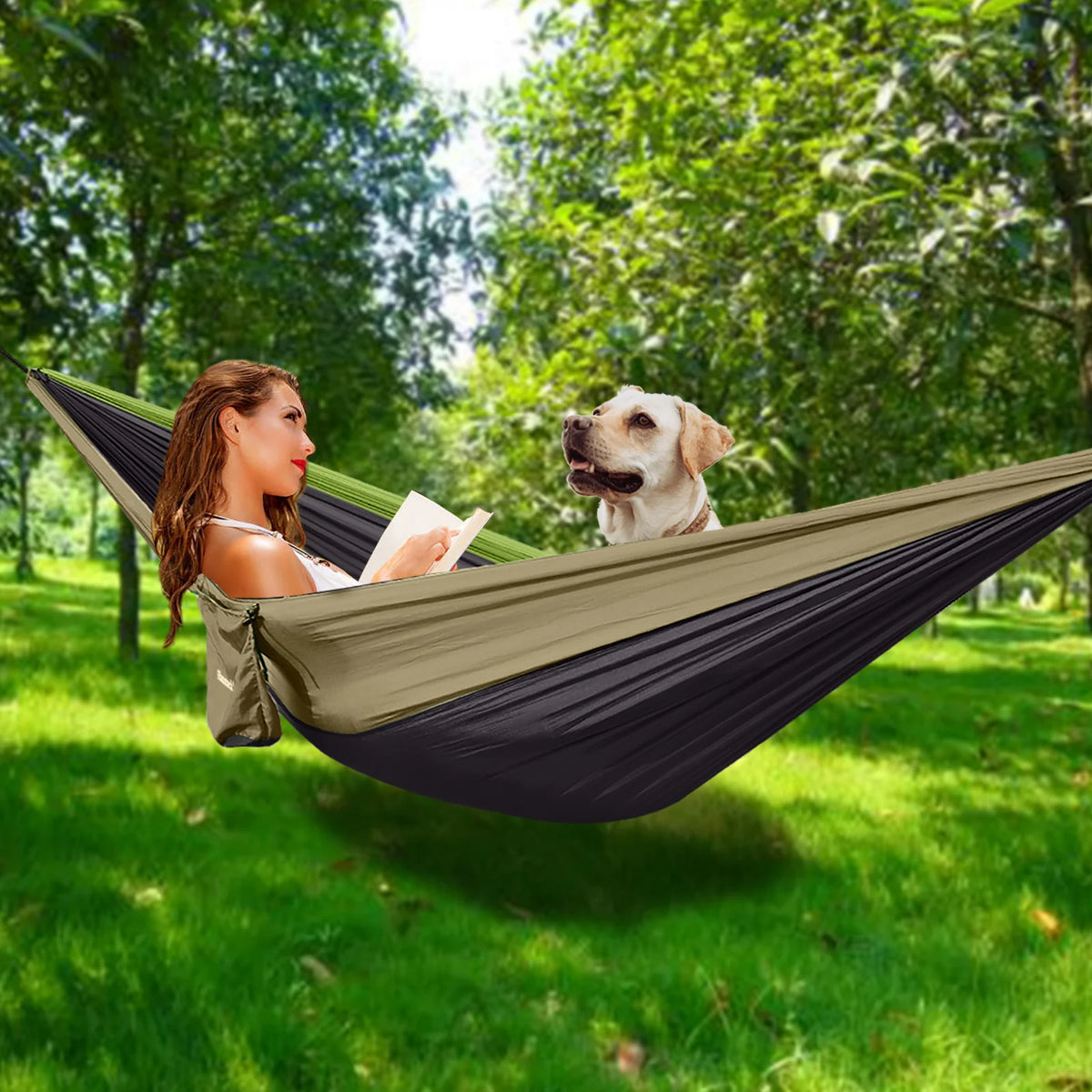Outdoor Camping Hammock, Single & Double Person Heavy Duty  Hammock with Carrying Bag and Tree Straps for Picnic Beach Travel