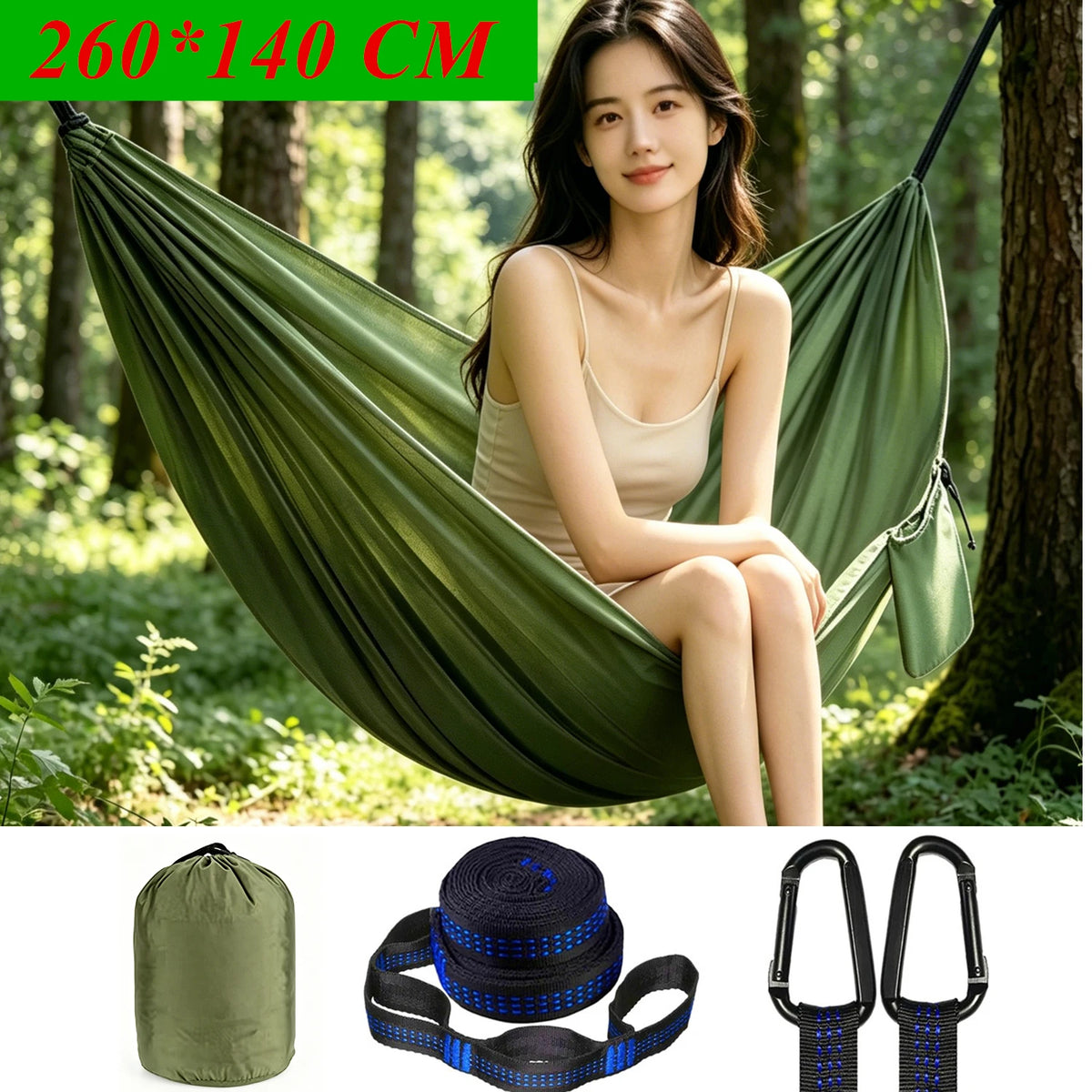 Outdoor Camping Hammock, Single & Double Person Heavy Duty  Hammock with Carrying Bag and Tree Straps for Picnic Beach Travel