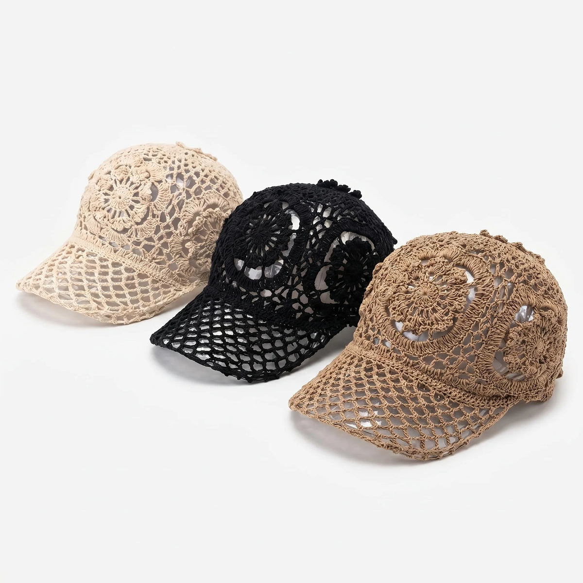 Summer Openwork Hand-crocheted Baseball Cap Retro Breathable Sun Hat Adjustable Versatile Baseball Cap
