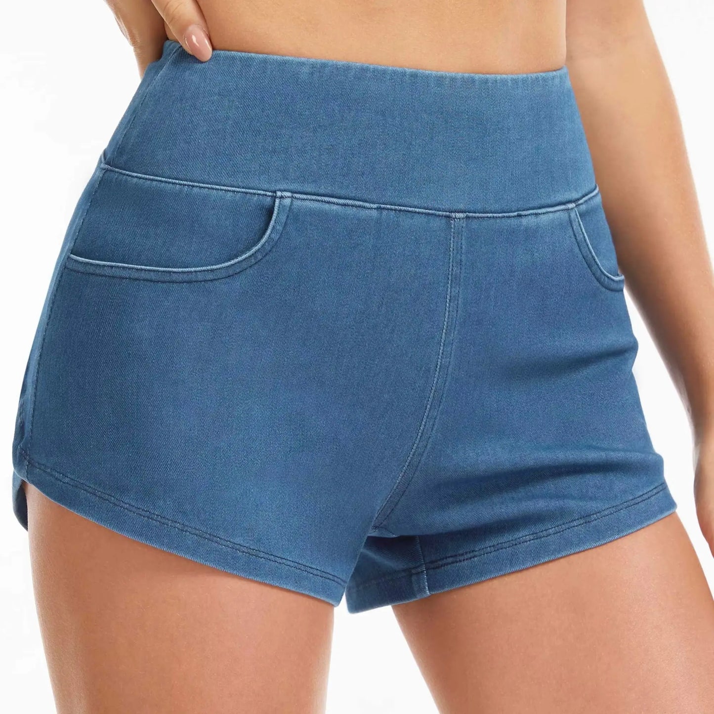 THE GYM PEOPLE Women's Stretchy Side Slit Denim Short High Waist Pull On Jean Shorts With Pockets
