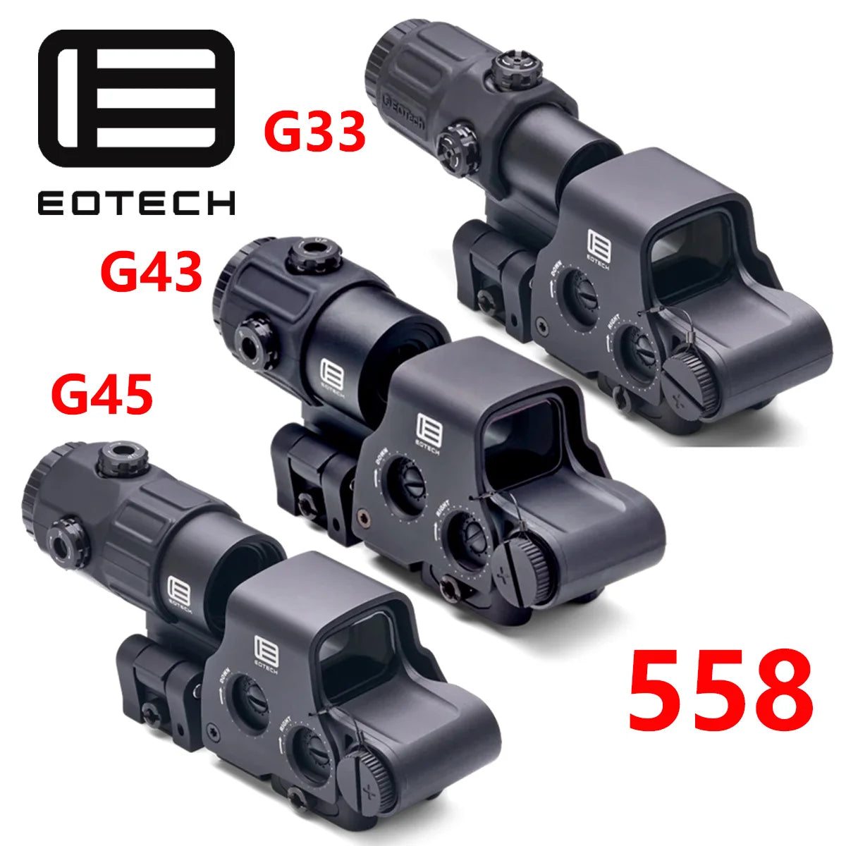 EOTECH 558 G33 Holographic Sight Red Green Dot Reflex Riflescopes Tactical G33 3X G45 5X Magnifier UNITY Fast Optic Riser Mount