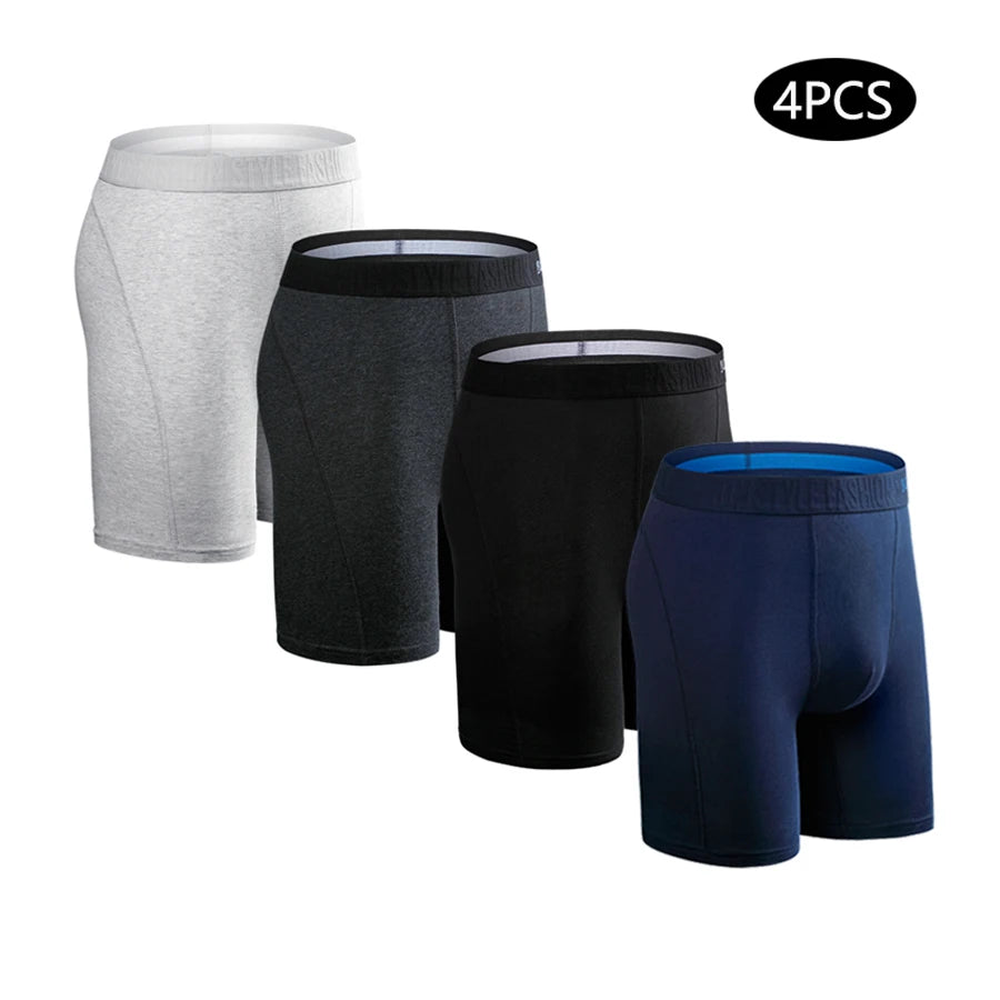 4pcs Long Boxers for Men Underwear Plus Size Men's Panties Sexy Long Leg Underpants Cotton Mens Boxer Shorts Fashion Male Trunk