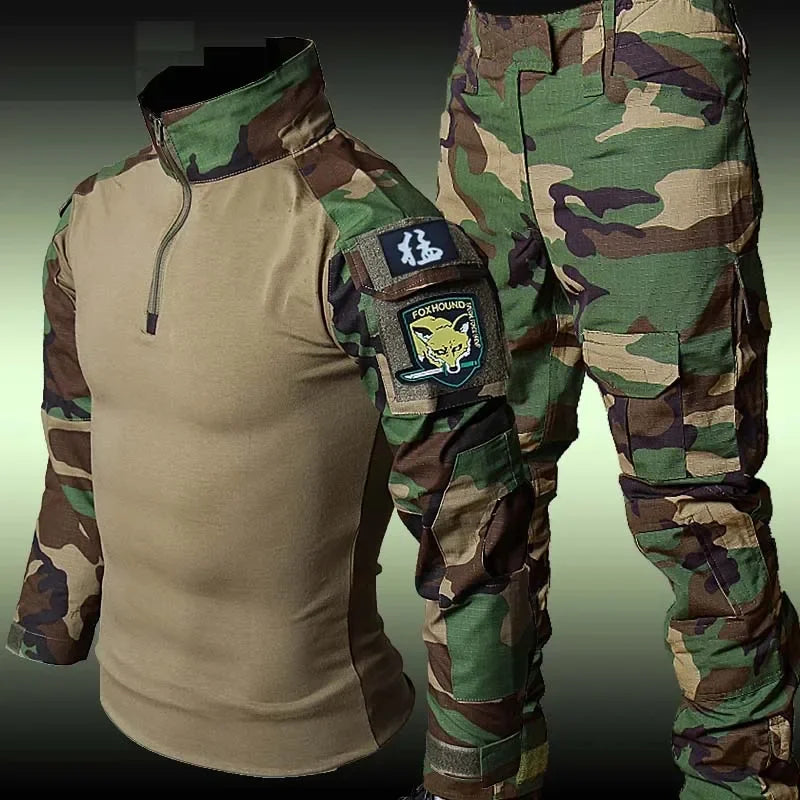 Woodland Tactical Unifirm Mens Sets Outdoor Hunting Training Suits Combat Shirts Ripstop Pants Workwear Clothes Wear-resisting