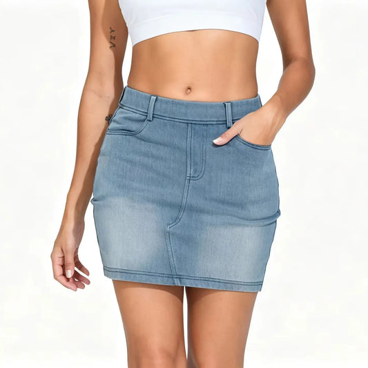THE GYM PEOPLE Women's High Waisted Mini Denim Skirts with Pockets Stretch Skinny Jean Bodycon Skirts