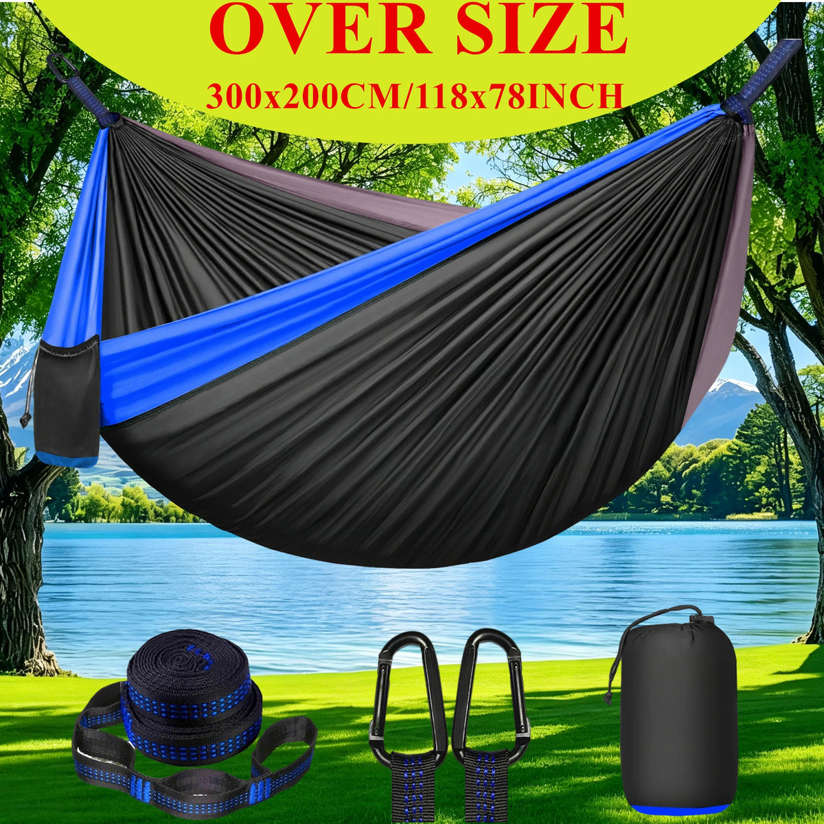 Outdoor Camping Hammock, Single & Double Person Heavy Duty  Hammock with Carrying Bag and Tree Straps for Picnic Beach Travel