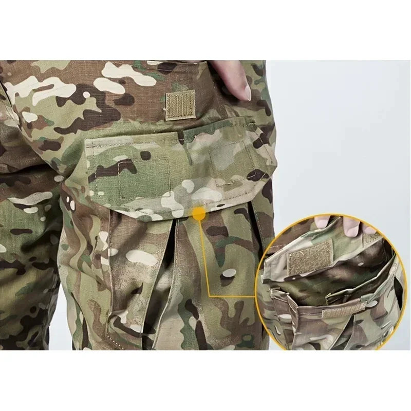 Woodland Tactical Unifirm Mens Sets Outdoor Hunting Training Suits Combat Shirts Ripstop Pants Workwear Clothes Wear-resisting