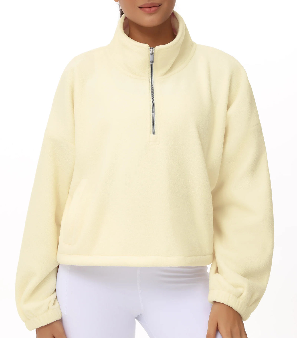 THE GYM PEOPLE Women’s Half Zip Crop Pullover Sweatshirt Fleece Loose Fit Workout Tops with Pockets Drawstring Hem