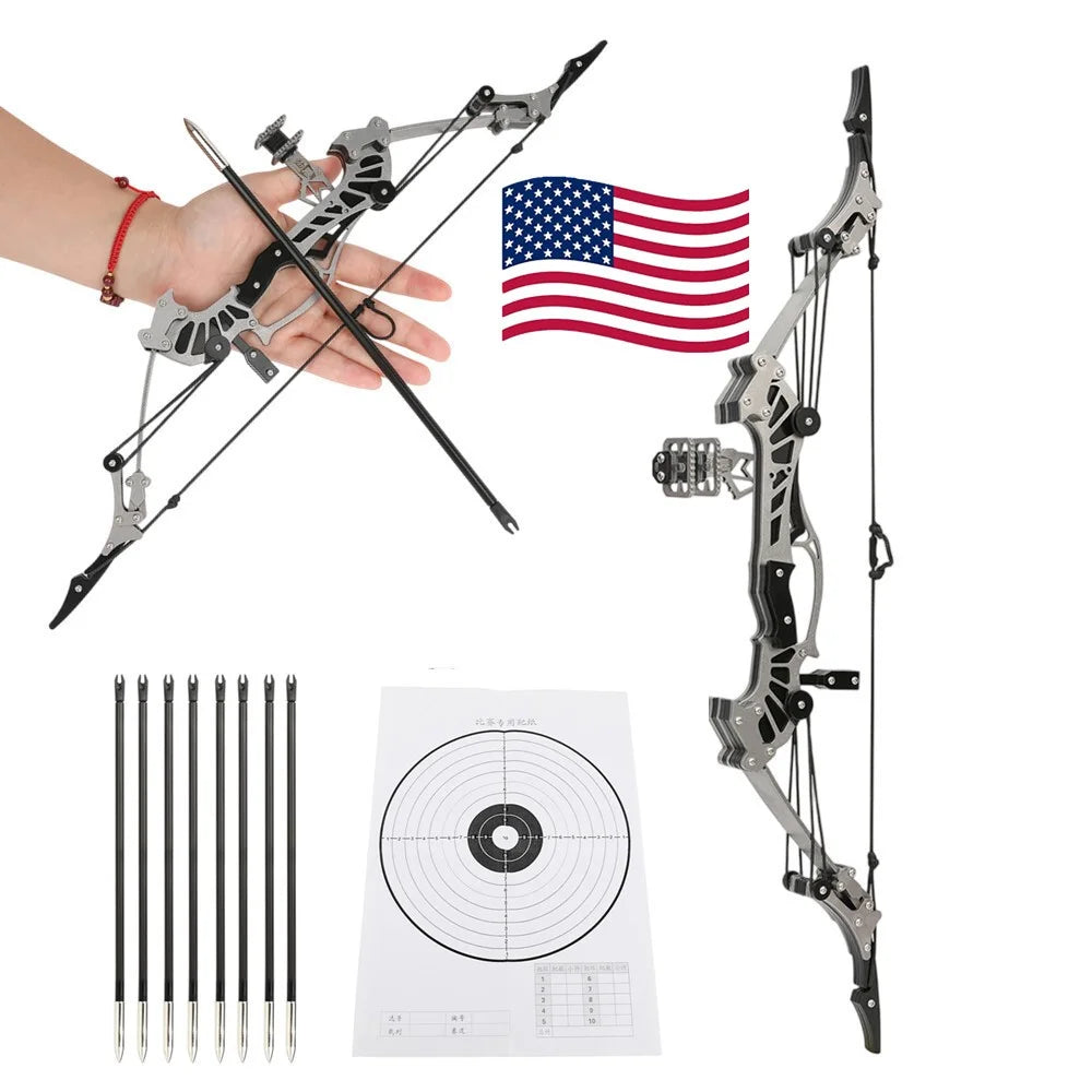 16 Inch Mini Pocket Bow Plastic Arrow Kit 16lbs Compact Portable Archery Set 40-50m Shooting Range for Youth Adult Decompression Target Practice Indoor Game Toy and Festival Gift Sports Accessory