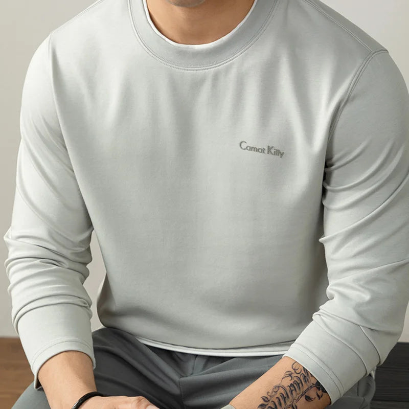 Men Double Collar Elasticity Comfortable Long Sleeve T-shirt Man Korean Streetwear Fashion T Shirts Tops Sport Tshirt
