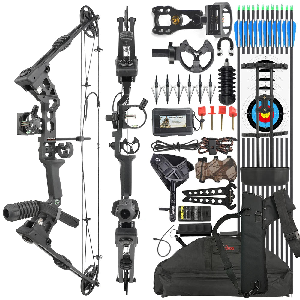 Archery Compound Bow Arrow Set 20-70lbs Adjustable RH/LH 320FPS Alloy Bow Handle for Adults Beginners Hunting Shooting Target
