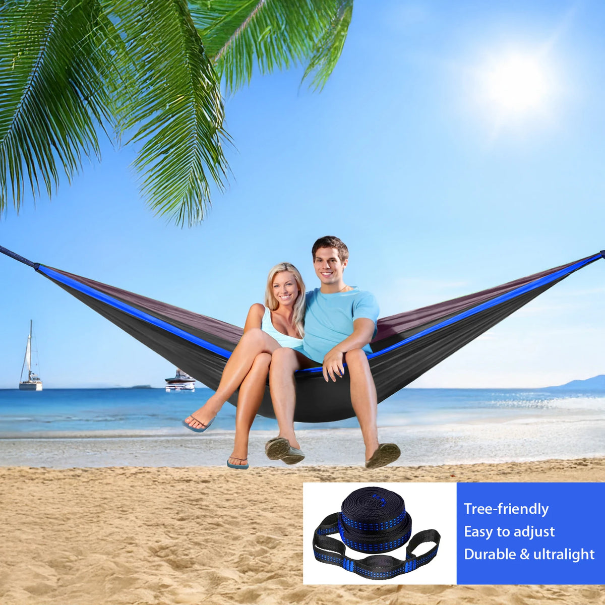 Outdoor Camping Hammock, Single & Double Person Heavy Duty  Hammock with Carrying Bag and Tree Straps for Picnic Beach Travel