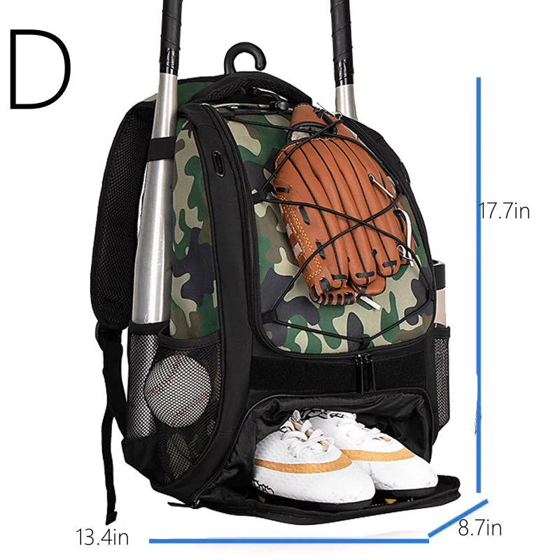 Baseball Softball Backpack with Shoes Compartment Outdoor Softball Bat Bag for Youth Adult Large Capacity Sports Shoulder Bag