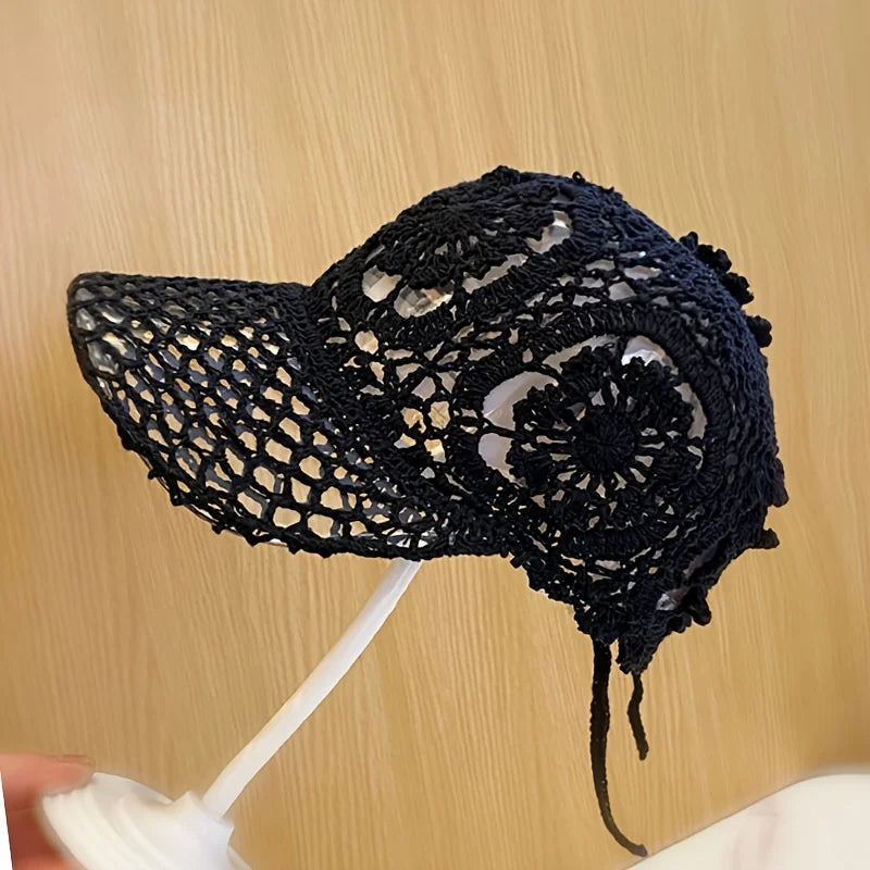 Summer Openwork Hand-crocheted Baseball Cap Retro Breathable Sun Hat Adjustable Versatile Baseball Cap