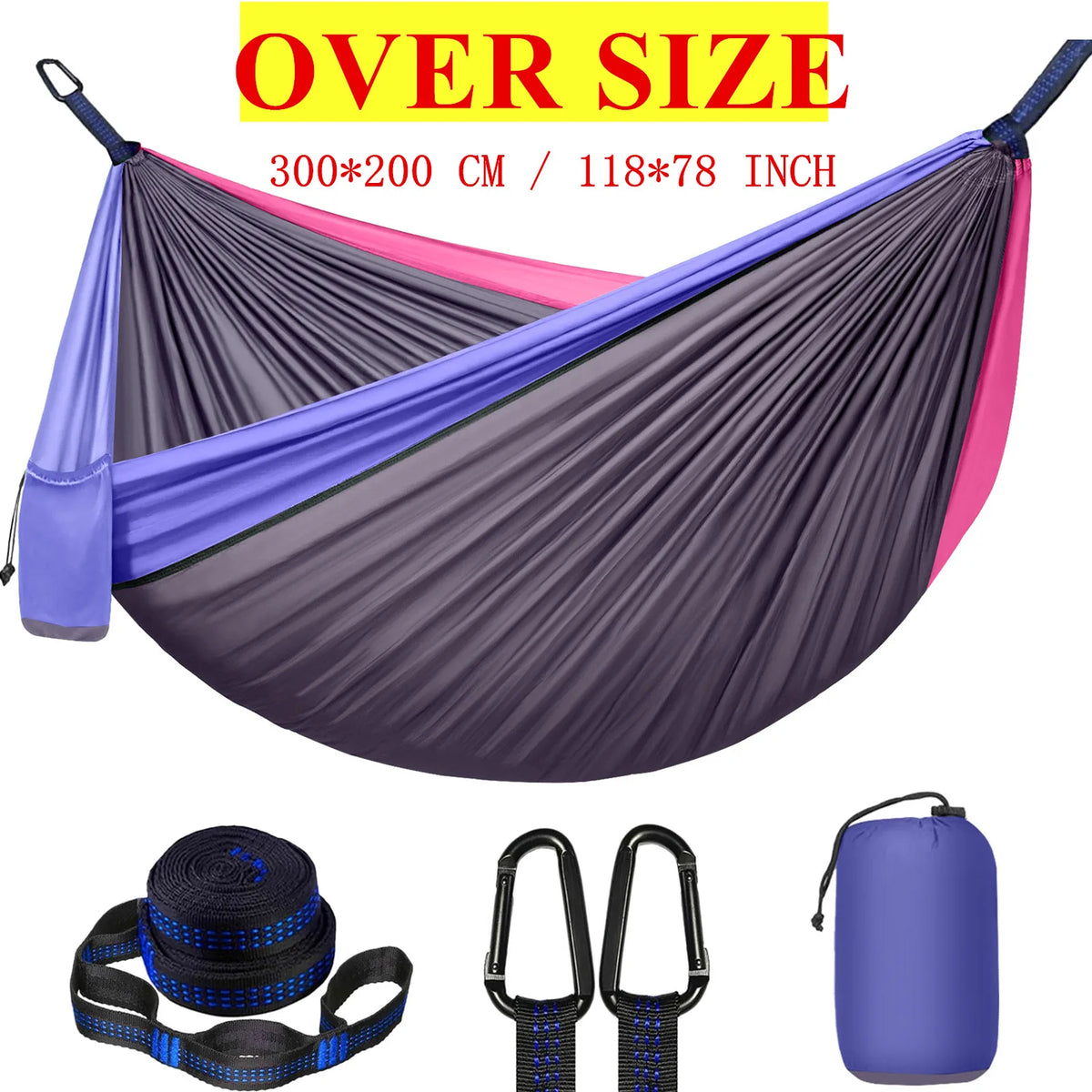 Outdoor Camping Hammock, Single & Double Person Heavy Duty  Hammock with Carrying Bag and Tree Straps for Picnic Beach Travel