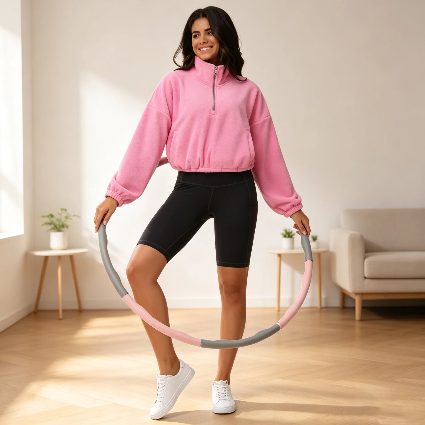 THE GYM PEOPLE Women’s Half Zip Crop Pullover Sweatshirt Fleece Loose Fit Workout Tops with Pockets Drawstring Hem