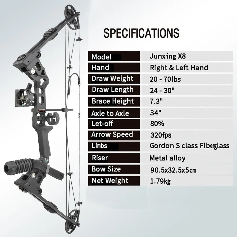 Archery Compound Bow Arrow Set 20-70lbs Adjustable RH/LH 320FPS Alloy Bow Handle for Adults Beginners Hunting Shooting Target