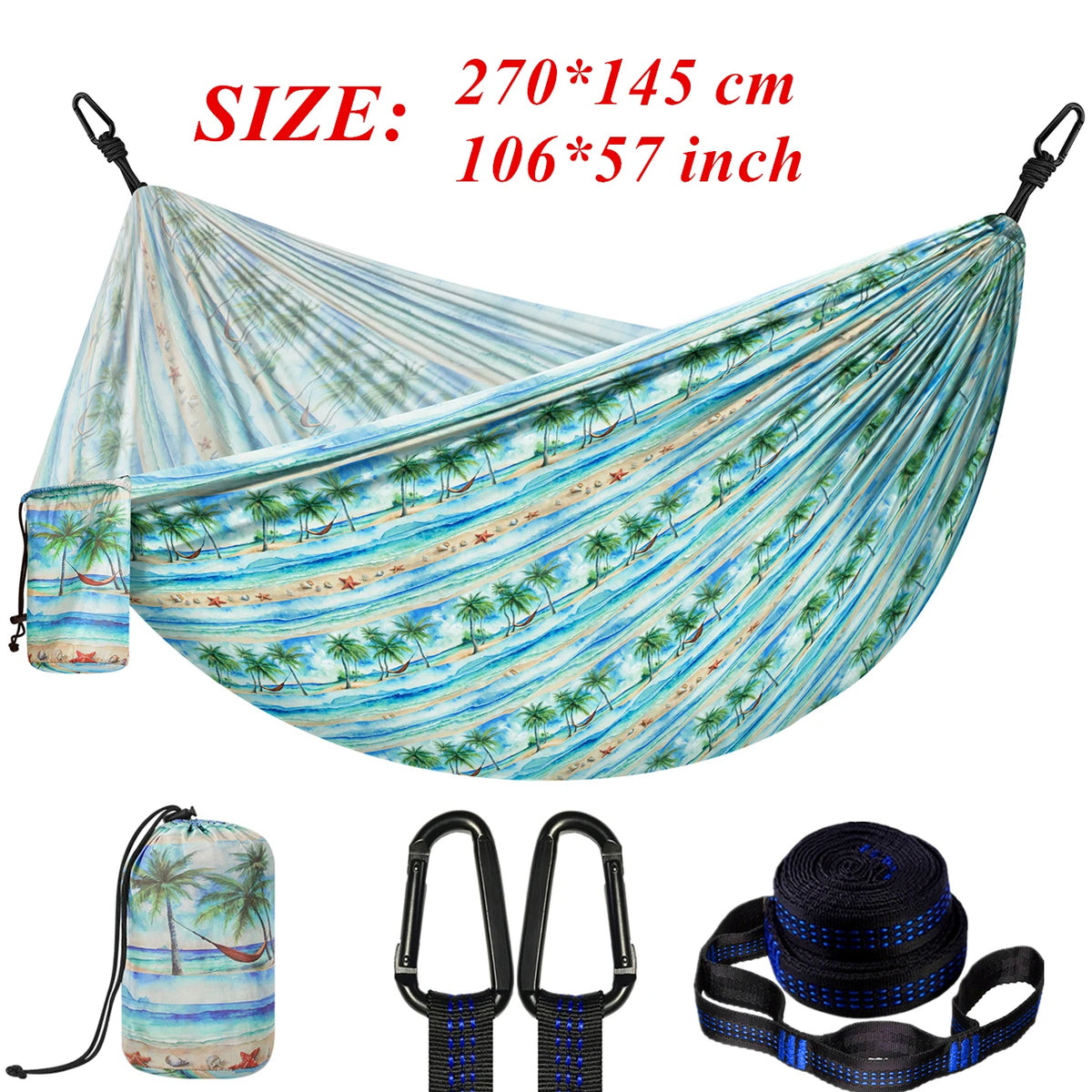 Outdoor Camping Hammock, Single & Double Person Heavy Duty  Hammock with Carrying Bag and Tree Straps for Picnic Beach Travel