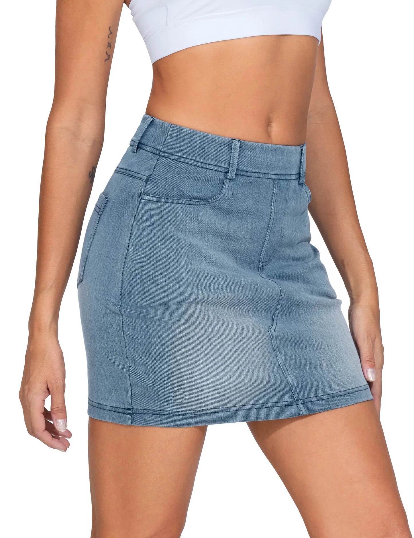 THE GYM PEOPLE Women's High Waisted Mini Denim Skirts with Pockets Stretch Skinny Jean Bodycon Skirts