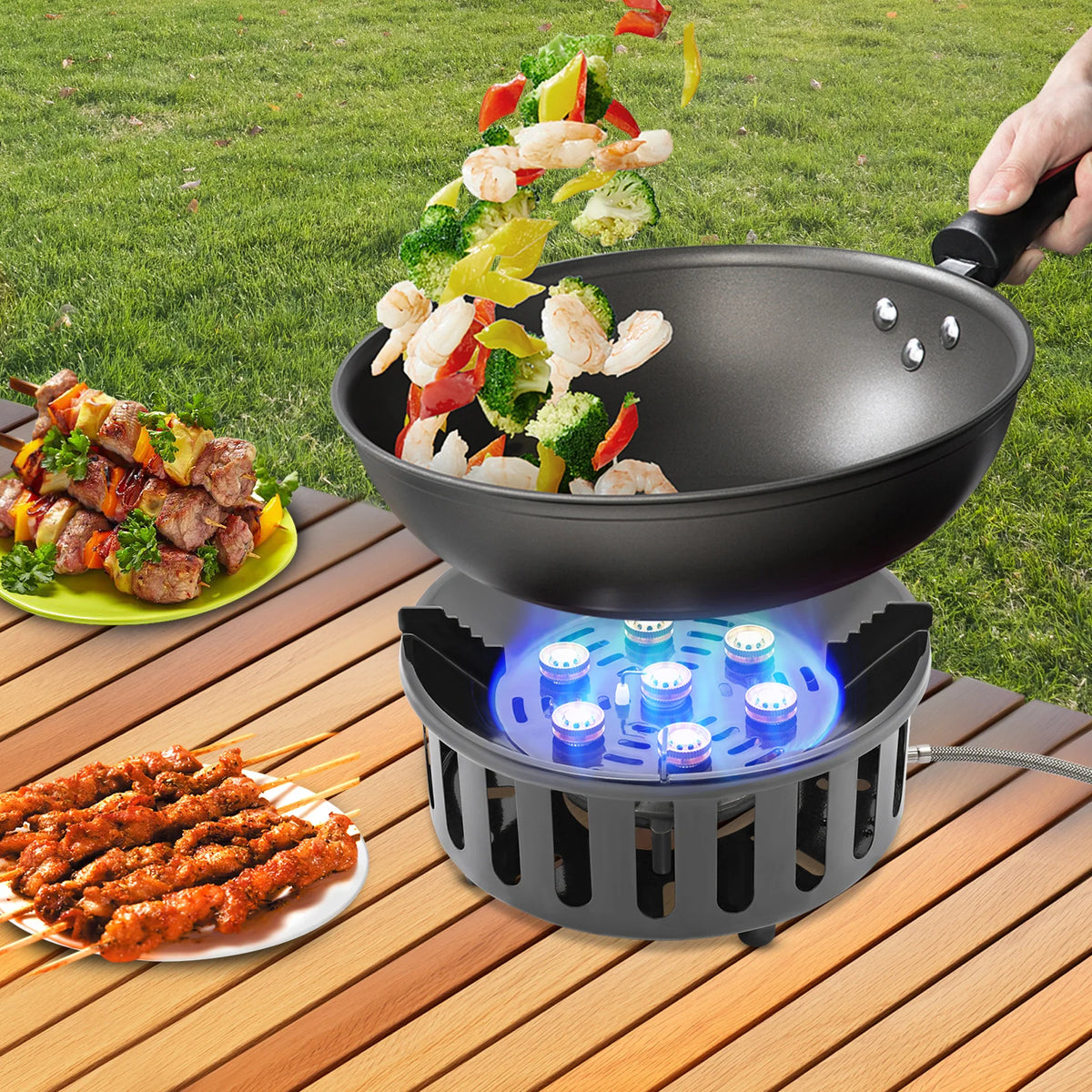 7-Core Camping Stove High-Power Strong Fire Portable Tourist Gas Burner Windproof Electronic Ignition Camping Equipment 21000W