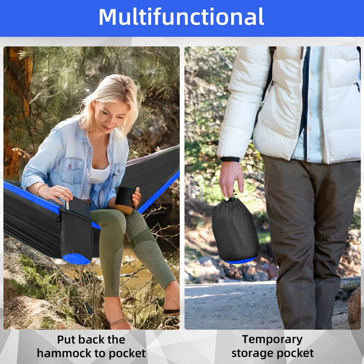 Outdoor Camping Hammock, Single & Double Person Heavy Duty  Hammock with Carrying Bag and Tree Straps for Picnic Beach Travel