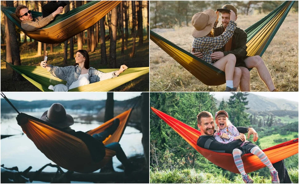 Outdoor Camping Hammock, Single & Double Person Heavy Duty  Hammock with Carrying Bag and Tree Straps for Picnic Beach Travel