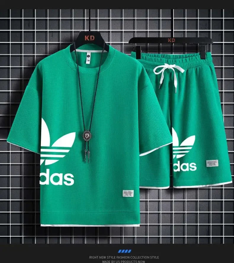 Summer 2026 New Men's pullover sportswear Set, fashionable basketball men's casual short-sleeved T-shirt + shorts two-piece set