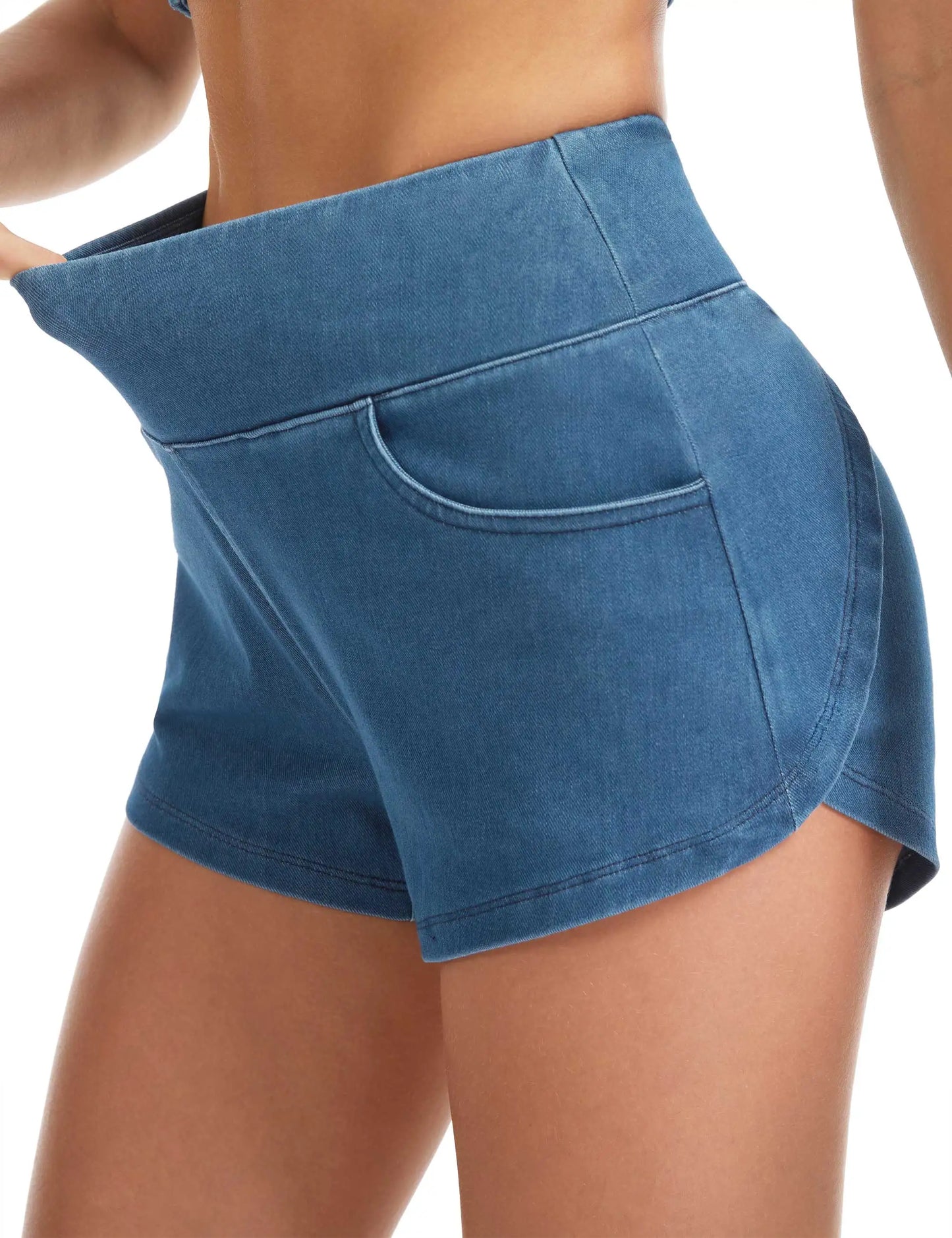 THE GYM PEOPLE Women's Stretchy Side Slit Denim Short High Waist Pull On Jean Shorts With Pockets