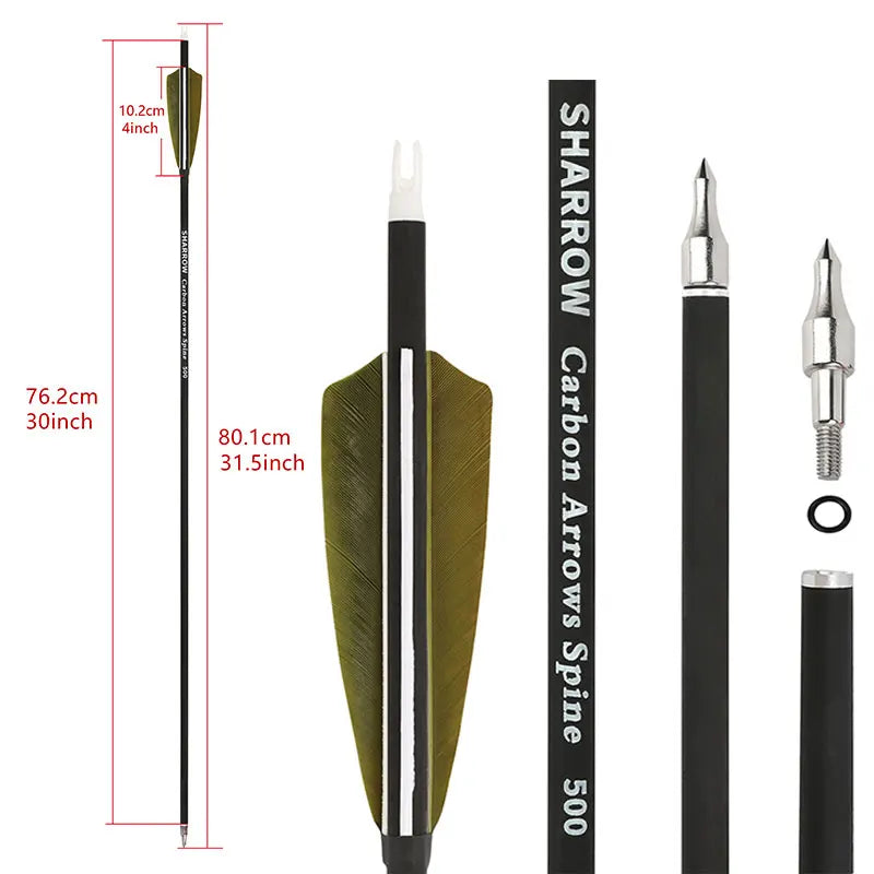 Archery 12pcs 30inch Mixed Carbon Arrow 4inch Shield Turkey Feather ID6.2mm OD7.8mm Spine 500 Hunting Shooting Accessories